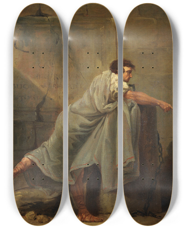 Triptych art skateboard deck of Hubert Robert Orator In Prison by Hubert Robert (1733-1808)