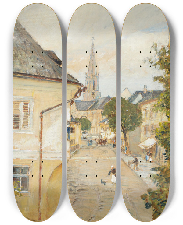 Triptych art skateboard deck of Rudolf Ribarz Aussicht Aus Meinem Fenster In Bad Hall by Rudolf Ribarz (1848-1904)