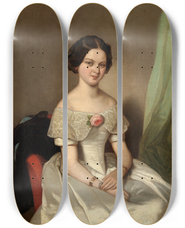 Triptych art skateboard deck of Johann Grund Bildnis Freifrau Pauline Von Stetten by Johann Grund (1808-1887)