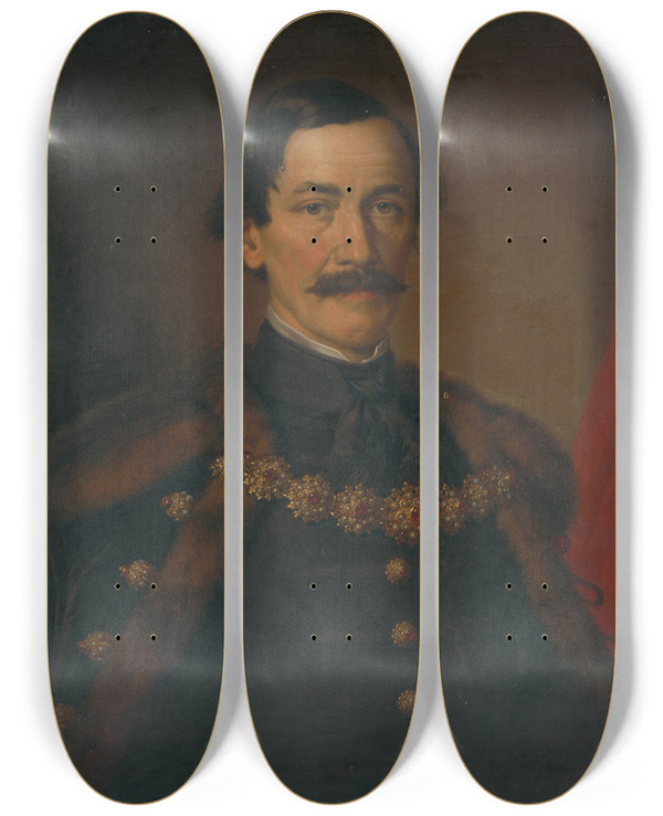 Triptych art skateboard deck of Mikls Barabs Portrait Of Count Teleki Mikls Barabs by Miklos Barabas (1810-1898)