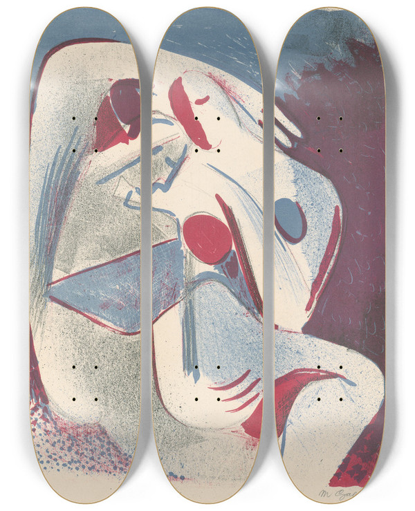 Triptych art skateboard deck of Mikul Galanda Lovers_3 by Mikulas Galanda (1895-1938)