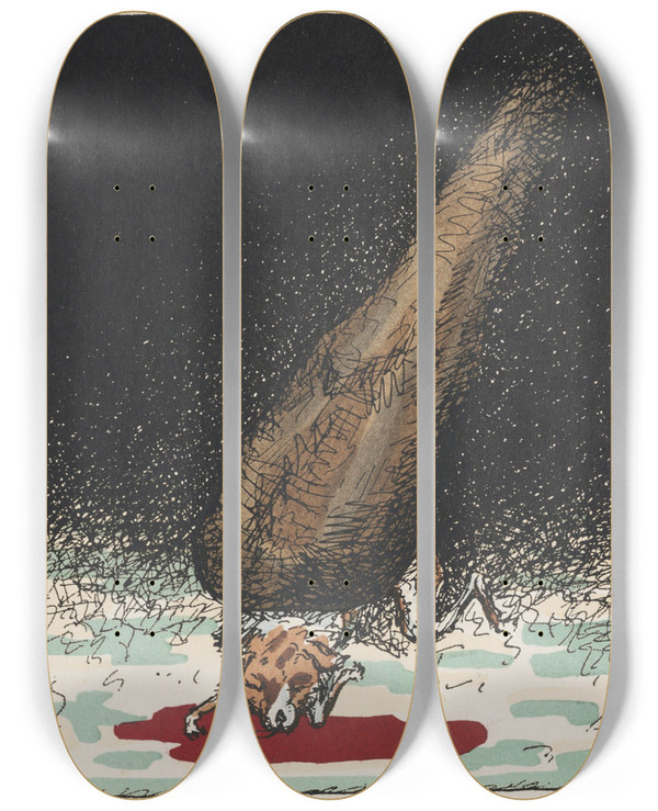 Triptych art skateboard deck of Menachem Birnbaum Chad Gadjo Pl 2 by Menachem Birnbaum (1893-1944)