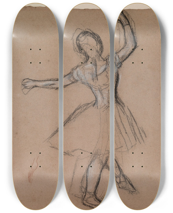 Triptych art skateboard deck of Edgar Degas Dancer On Stage And In Motion by Edgar Degas (1834-1917)