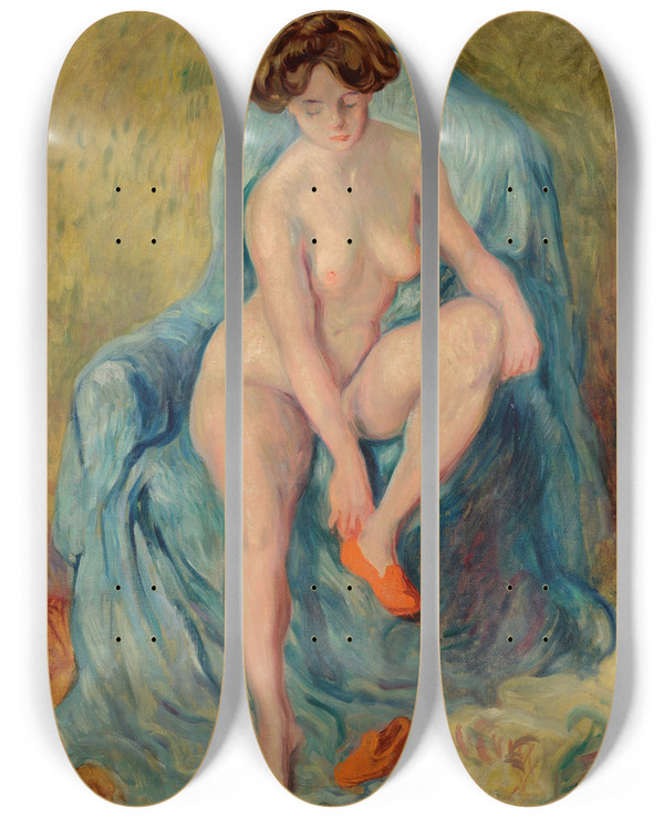 Triptych art skateboard deck of Louis Valtat Nu Aux Chaussons Rouges by Louis Valtat (1869-1952)