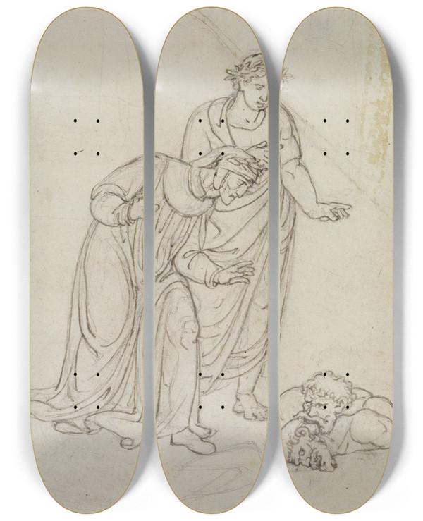 Triptych art skateboard deck of Joseph Anton Koch Die Vaterlandsverrter Im Eis Graf Ugolino Und Erzbischof Ruggieri Sich Gegenseitig Zerfleischend Dante Inferno Canto 33 V 109 by Joseph Anton Koch (1768-1839)