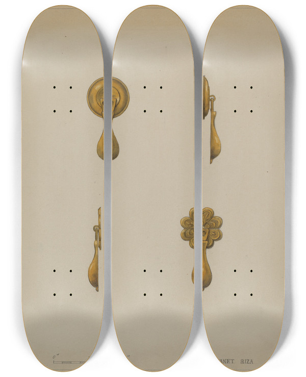 Triptych art skateboard deck of Janet Riza Drawer Pull_12 by Janet Riza (20-)