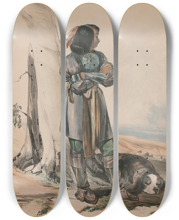 Triptych art skateboard deck of John Richard Coke Smyth Huron Indian by John Richard Coke Smyth (1808-1882)