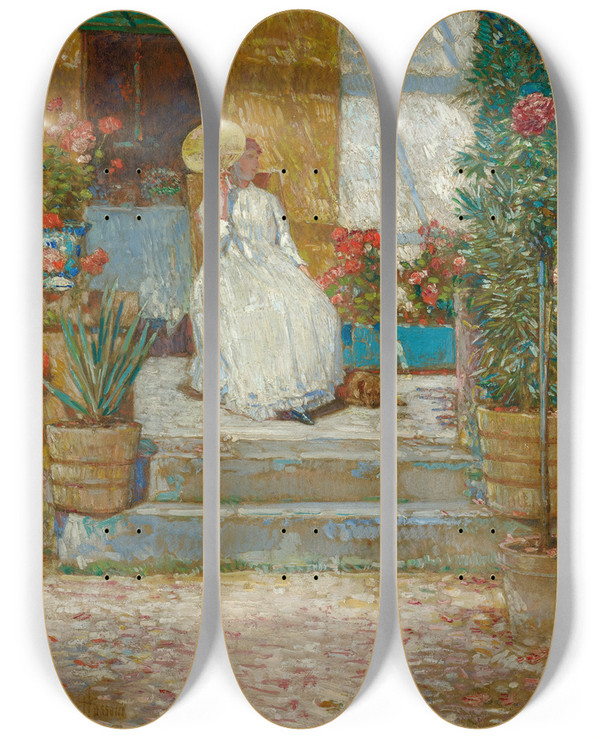 Triptych art skateboard deck of Childe Hassam In The Sun by Childe Hassam (1859-1935)