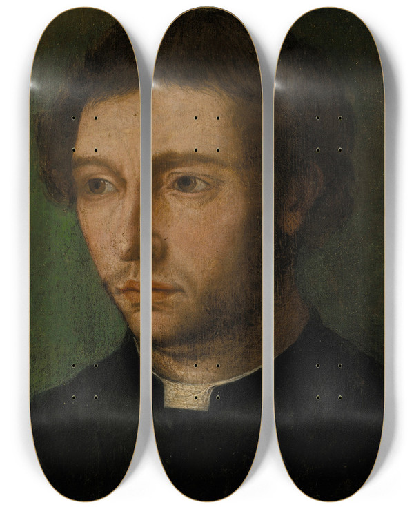 Triptych art skateboard deck of Netherlandish School Portrait Of A Gentleman by Netherlandish School