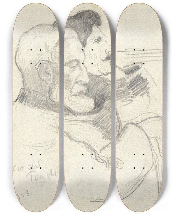 Triptych art skateboard deck of Richard Nicolas Roland Holst Twee Concertbezoekers In De Muziekzaal Touche Te Parijs by Richard Nicolaus Roland Holst (1868-1938)