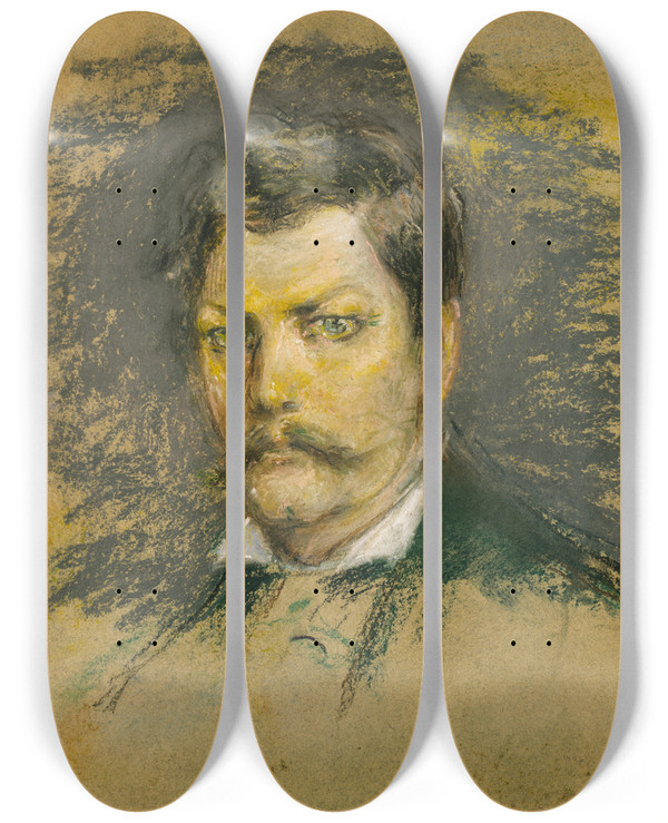 Triptych art skateboard deck of Alice Pike Barney Henry M Stanley by Alice Pike Barney (1857-1931)