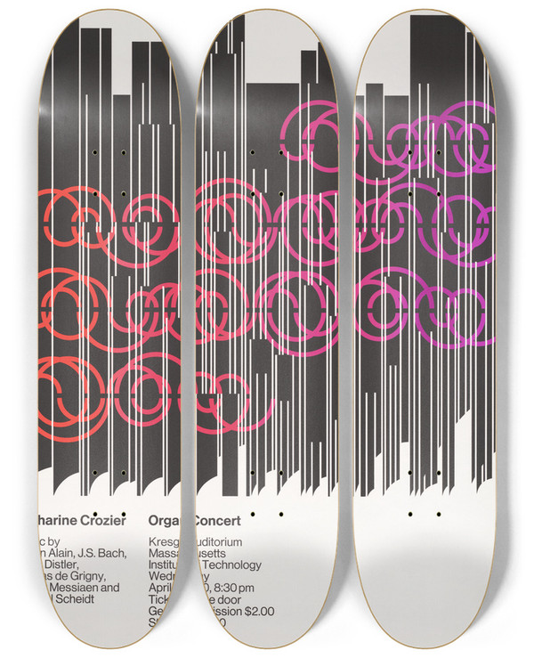 Triptych art skateboard deck of Dietmar Winkler Catherine Crosier Organ Concert by Dietmar Winkler (1938)