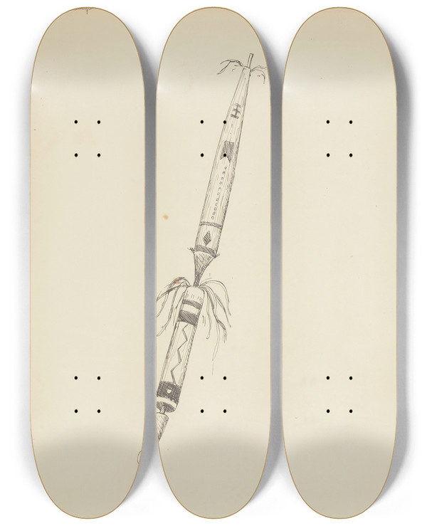 Triptych art skateboard deck of Frederic Remington Pipe Illustration From The Song Of Hiawatha by Frederic Remington (1861-1909)