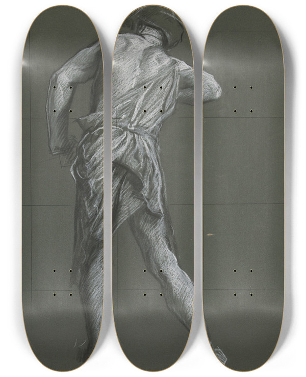 Triptych art skateboard deck of Edwin Austin Abbey Figure Study For The Spirit Of Vulcan Genius Of The Workers In Iron And Steel Lunette In The Rotunda Of The Pennsylvania State Capitol Atharrisburg_2 by Edwin Austin Abbey (1852-1911)