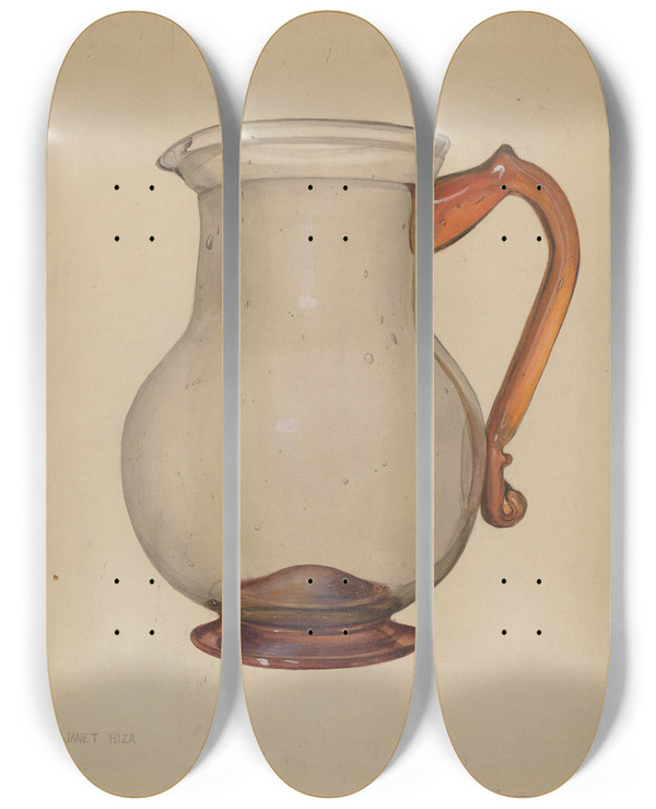 Triptych art skateboard deck of Janet Riza Pitcher_4 by Janet Riza (20-)