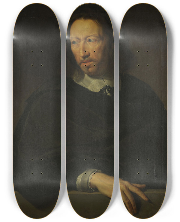 Triptych art skateboard deck of Jacob Munch Portrait Of A Man After Philippe De Champaigne Louvre by Jacob Munch (1776-1839)