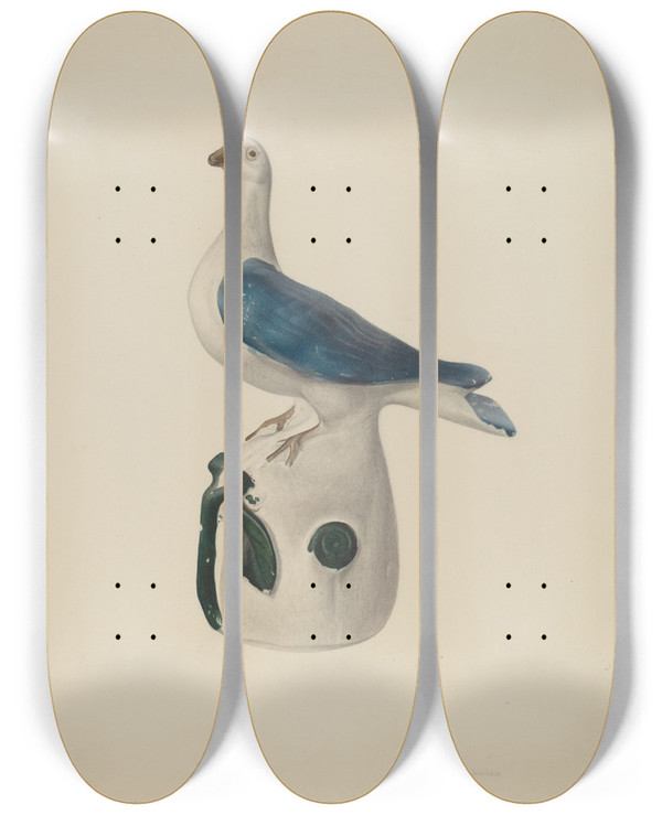 Triptych art skateboard deck of Emanuel Jacobson Bank Pidgeon by Emanuel Jacobson