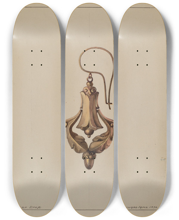 Triptych art skateboard deck of J Howard Iams Earrings by J Howard Iams (20-)