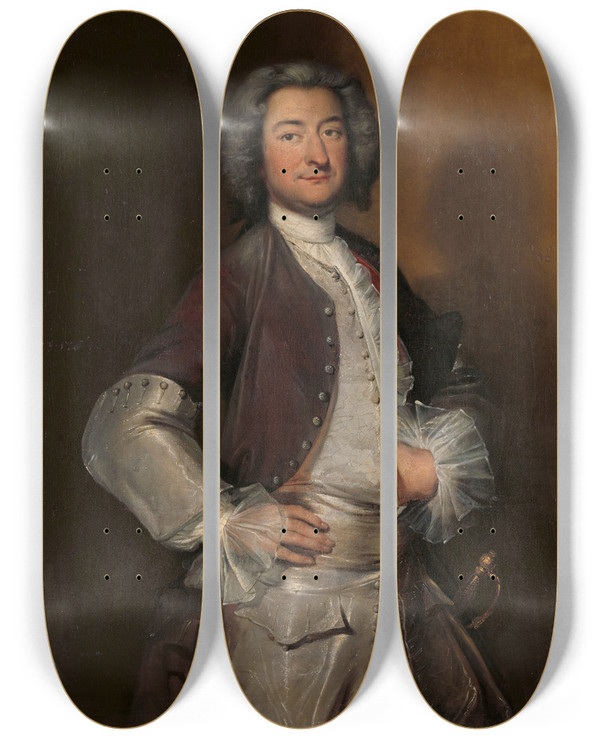 Triptych art skateboard deck of Cornelis Troost Portrait Of Isaac Sweers Chief Officer Of Amsterdam And Governor Of The Dutch East India Company by Cornelis Troost (1696-1750)