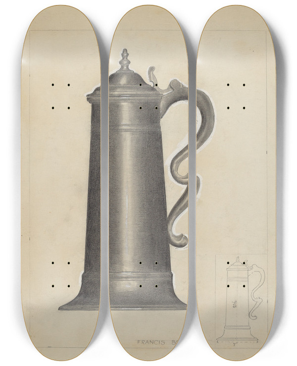 Triptych art skateboard deck of Francis Borelli Pewter Mug by Francis Borelli