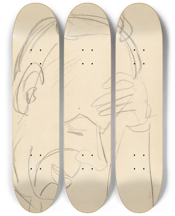 Triptych art skateboard deck of Ernst Ludwig Kirchner Portrt by Ernst Ludwig Kirchner (1880-1938)