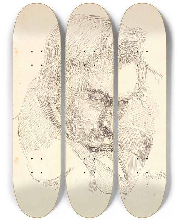 Triptych art skateboard deck of Johan Thomas Lundbye Portrt Af En Af Kunstnerens Brdre by Johan Thomas Lundbye (1818-1848)