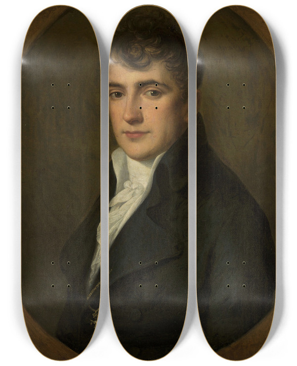Triptych art skateboard deck of Angelica Kauffmann Portrait Of Wojciech Mciski by Angelica Kauffmann (1741-1807)