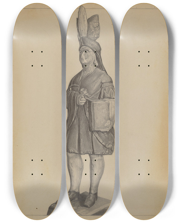 Triptych art skateboard deck of Bernard Westmacott Cigar Store Indian_2 by Bernard Westmacott