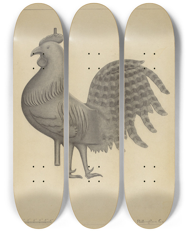 Triptych art skateboard deck of Rollington Campbell Weather Vane Cock_1 by Rollington Campbell