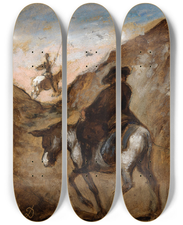 Triptych art skateboard deck of Honor Daumier Don Quijote Und Sancho Panza by Honore Daumier (1808-1879)