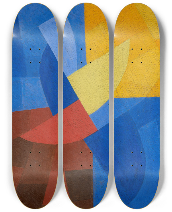 Triptych art skateboard deck of Otto Freundlich Composition_6 by Otto Freundlich (1878-1943)