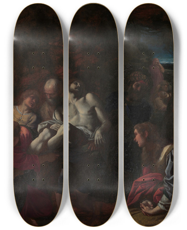 Triptych art skateboard deck of Annibale Carracci The Burial Of Christ by Annibale Carracci (1560-1609)