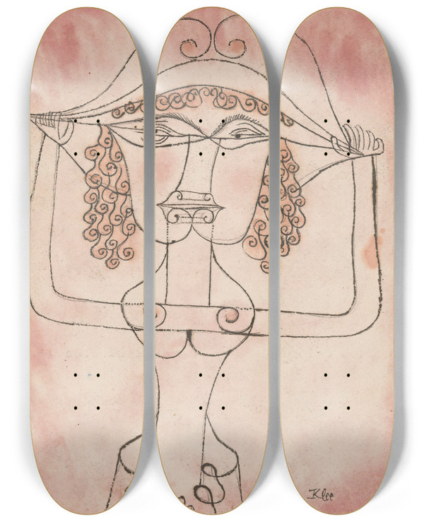 Triptych art skateboard deck of Paul Klee Singer Of The Comic Opera by Paul Klee (1879-1940)