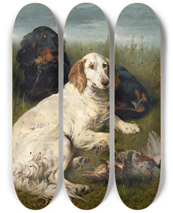 Triptych art skateboard deck of John Emms A Days Bag_1 by John Emms (1843-1912)