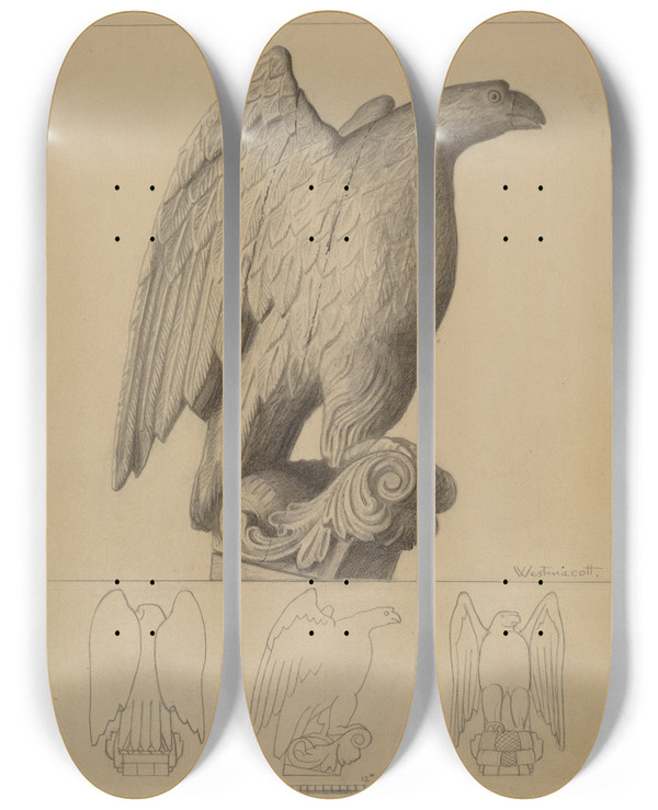 Triptych art skateboard deck of Bernard Westmacott Eagle by Bernard Westmacott