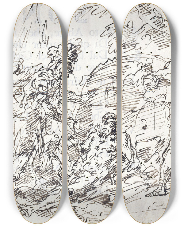 Triptych art skateboard deck of Francesco Fontebasso Alexander And Diogenes by Francesco Fontebasso (1707-1769)