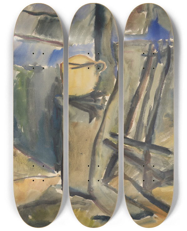 Triptych art skateboard deck of Zolo Palugyay Still Life With Yellow Vessel by Zolo Palugyay (1898-1935)