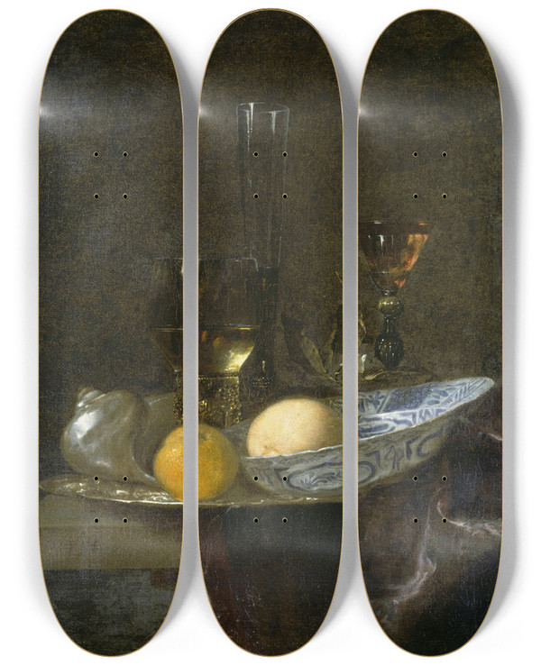Triptych art skateboard deck of Willem Kalf Still Life With Oranges by Willem Kalf (1619-1693)