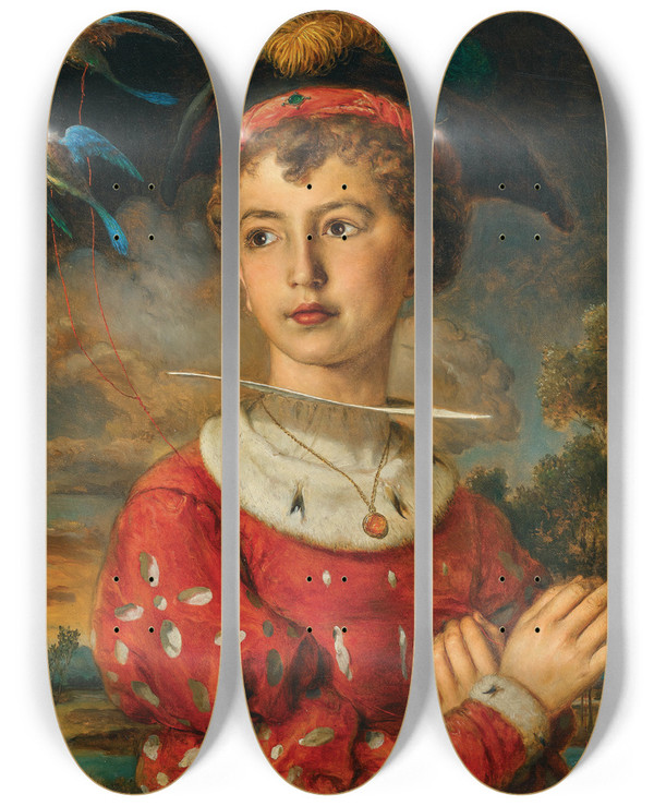 Triptych art skateboard deck of Johann Baptist Reiter Portrait Of His Son Moritz As A Page Boy by Johann Baptist Reiter (1813-1890)