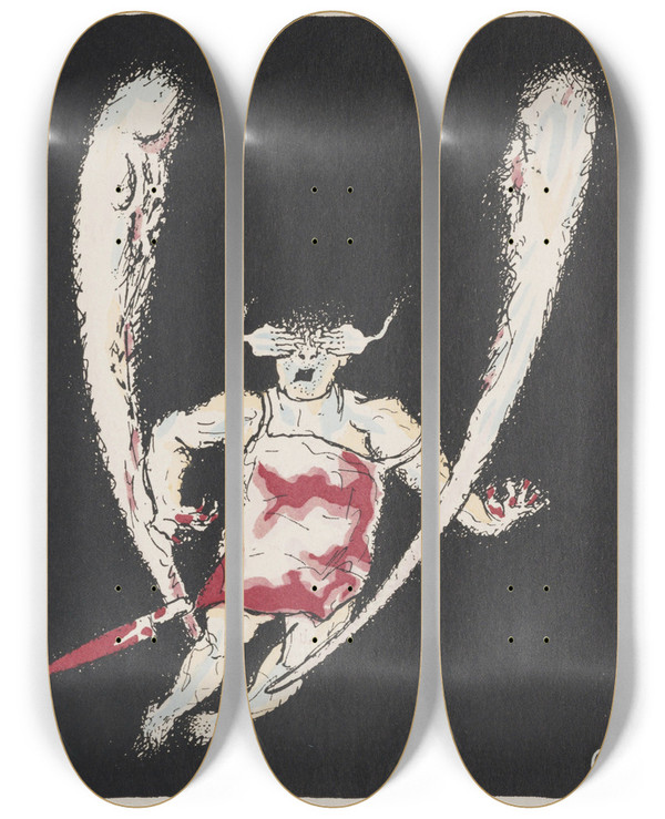 Triptych art skateboard deck of Menachem Birnbaum Chad Gadjo Pl 3 by Menachem Birnbaum (1893-1944)