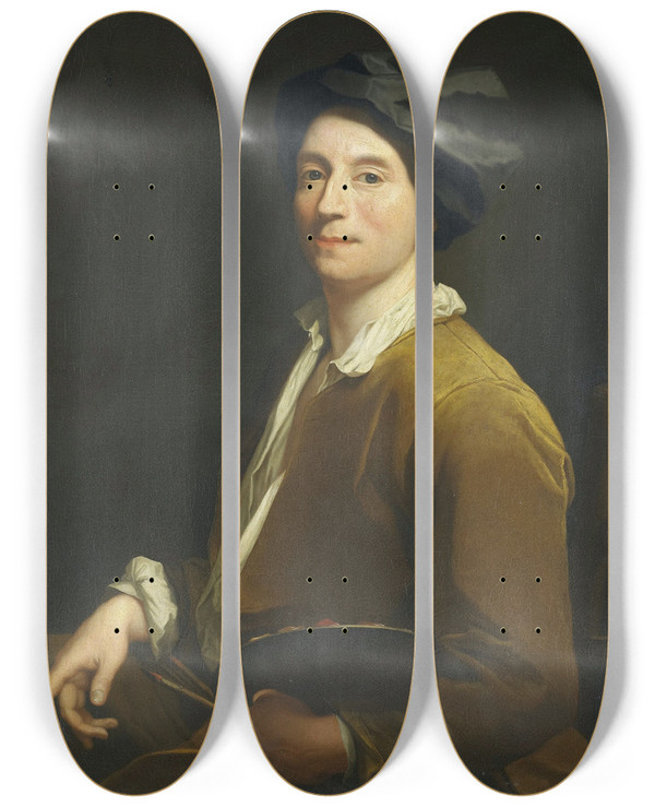 Triptych art skateboard deck of Krzysztof Lubieniecki Portrait Of A Painter Probably A Self Portrait by Krzysztof Lubieniecki (1659-1729)