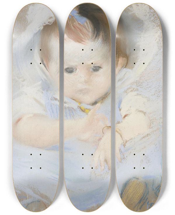 Triptych art skateboard deck of Albert Besnard Portrait Of A Baby by Albert Besnard (1849-1934)