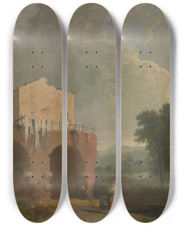 Triptych art skateboard deck of Richard Wilson Hadrians Villa by Richard Wilson (1714-1782)