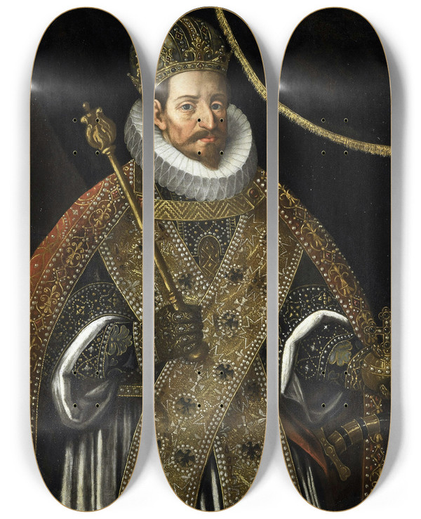 Triptych art skateboard deck of Hans Von Aachen Matthias Emperor Of The Holy Roman Empire 15571619 by Hans Von Aachen (1552-1615)