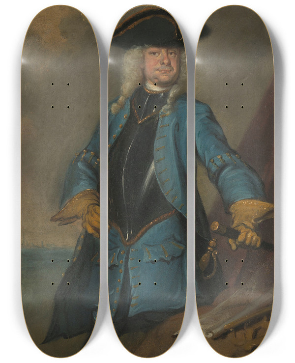Triptych art skateboard deck of Cornelis Troost Gerrit Sichterman 16881730 Quartermastergeneral Of The Cavalry Colonel Of The Oranjegroningen Infantry Regiment Commandant Of Grave_2 by Cornelis Troost (1696-1750)