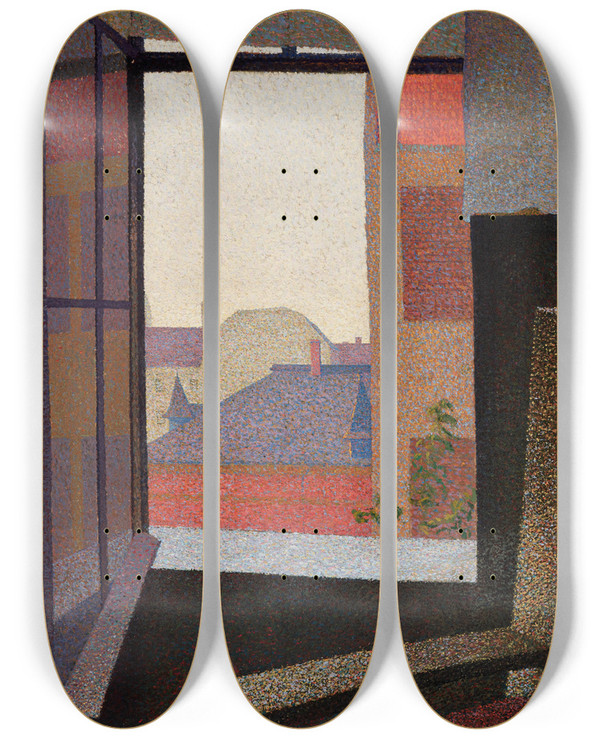 Triptych art skateboard deck of Arthur Segal View From The Window by Arthur Segal (1875-1944)