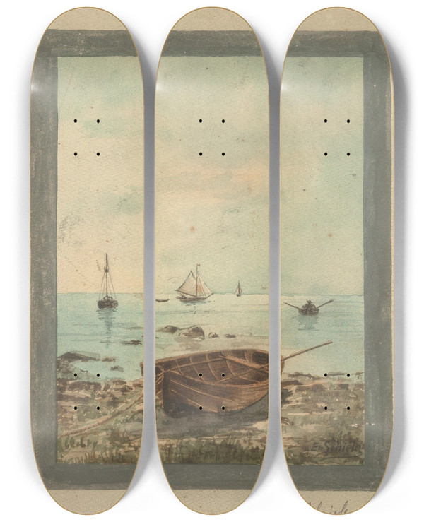 Triptych art skateboard deck of Egon Schiele Boats by Egon Schiele (1890-1918)