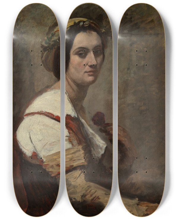 Triptych art skateboard deck of Jeanbaptistecamille Corot Sibylle by Jean-Baptiste-Camille Corot (1796-1875)