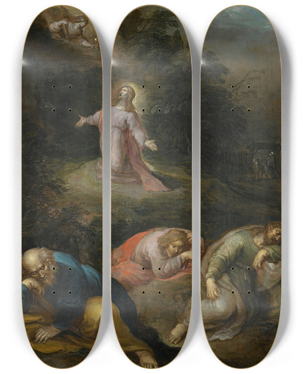 Triptych art skateboard deck of Frans Francken The Younger Christ In The Garden Of Olives by Frans Francken the Younger (1581-1642)