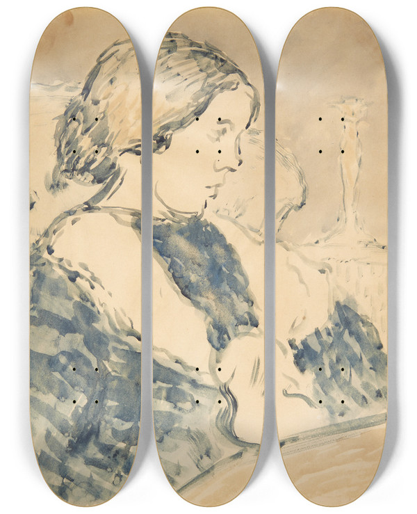 Triptych art skateboard deck of Harald Giersing Portrt Af Siddende Kvinde Vendt Mod Hjre by Harald Giersing (1881-1927)